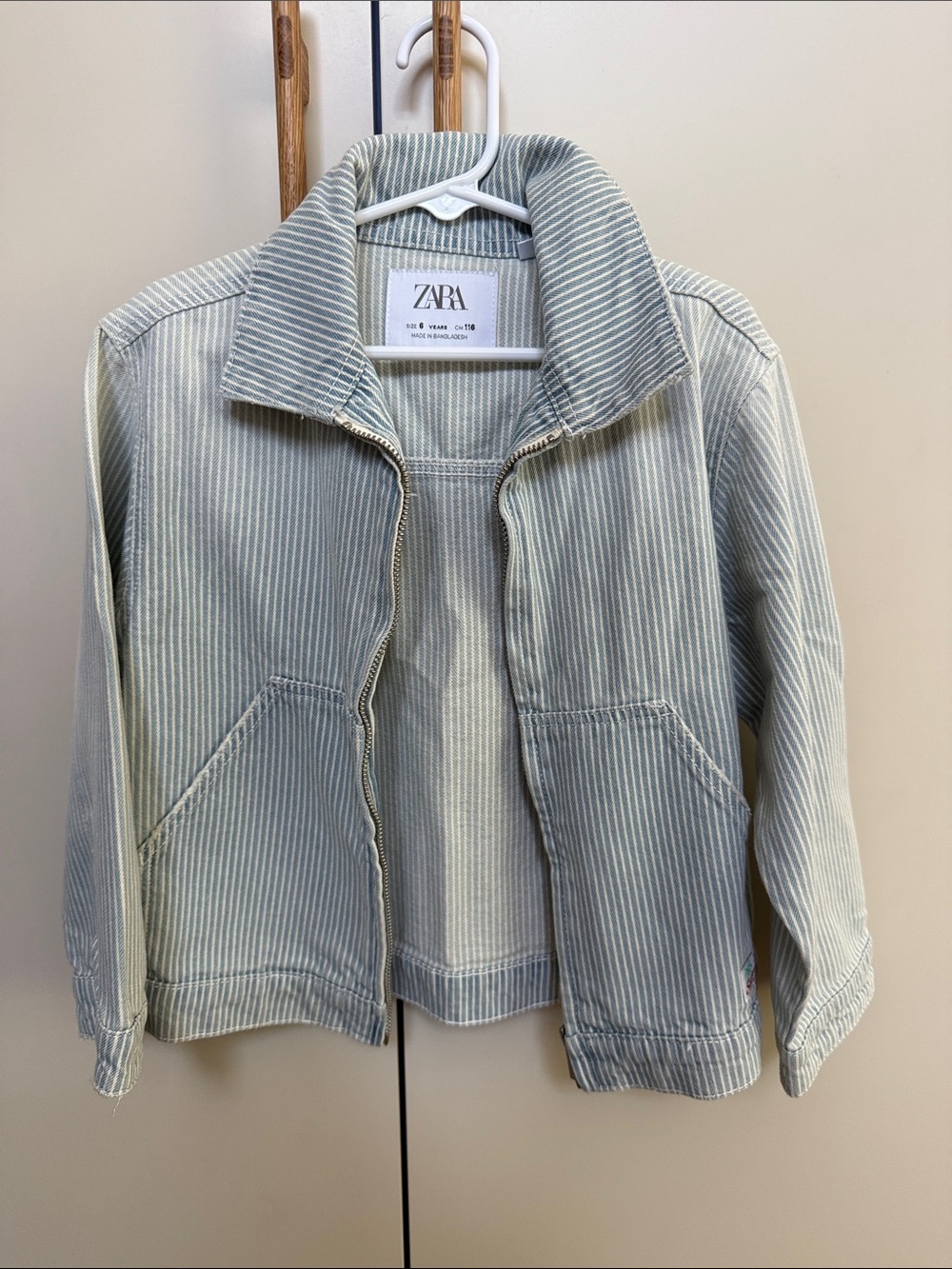 ZARA Light Blue & White Striped Jean Jacket